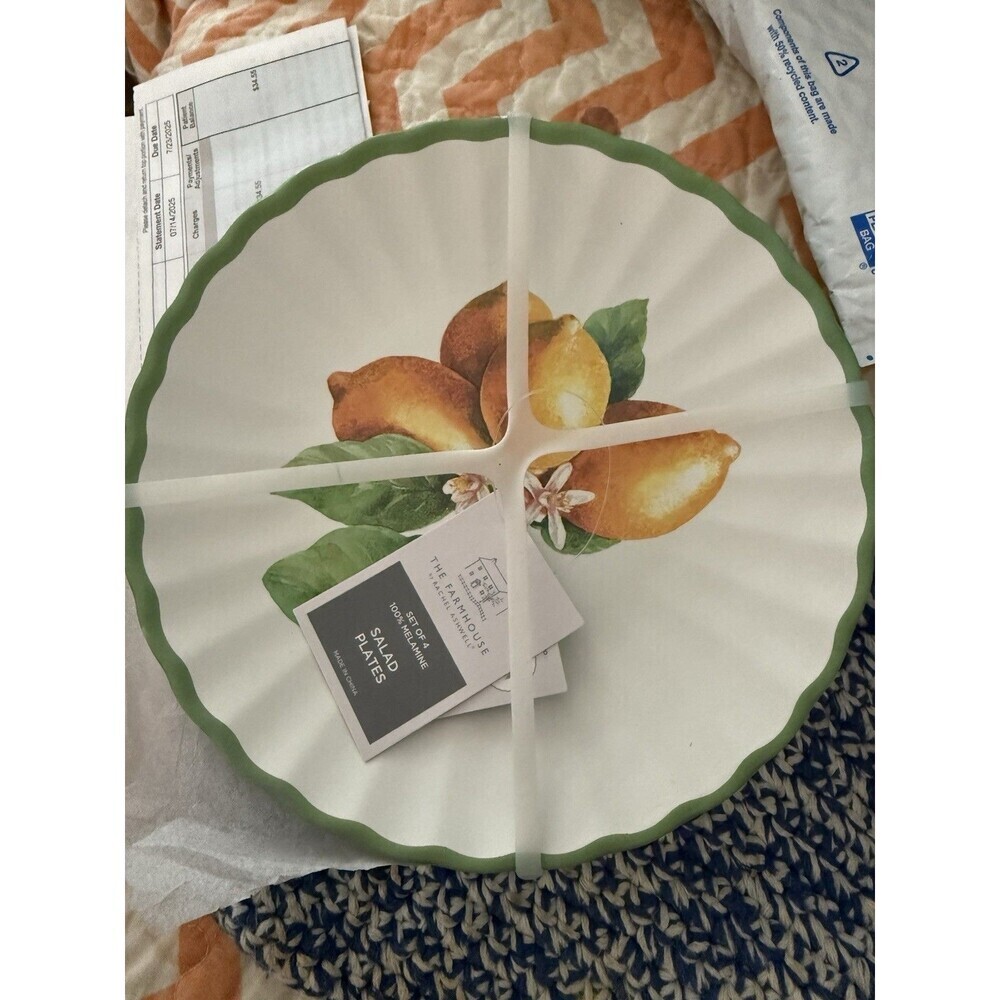 The Farmhouse 8" Melamine Salad Plates Lemon Grapes Mango Orange Fruits New